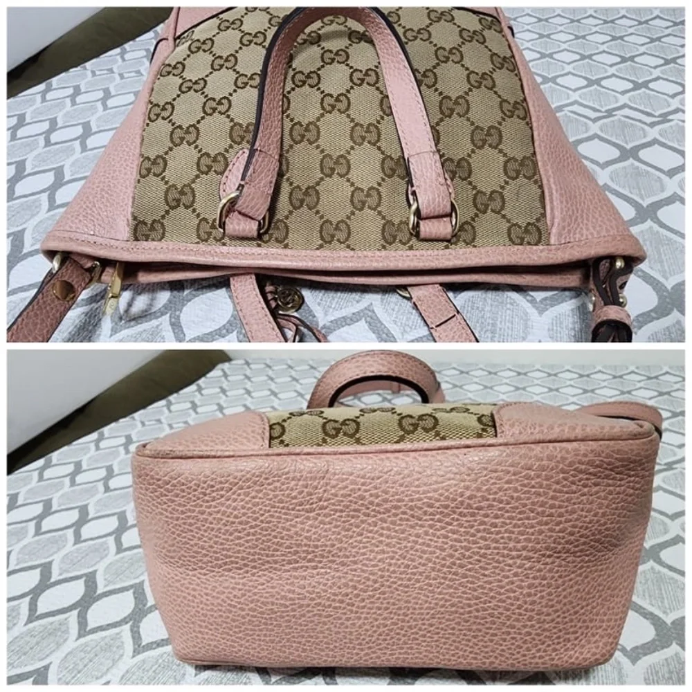Authentic Gucci Small GG Canvas Bree satchel Bag Beige/Pink